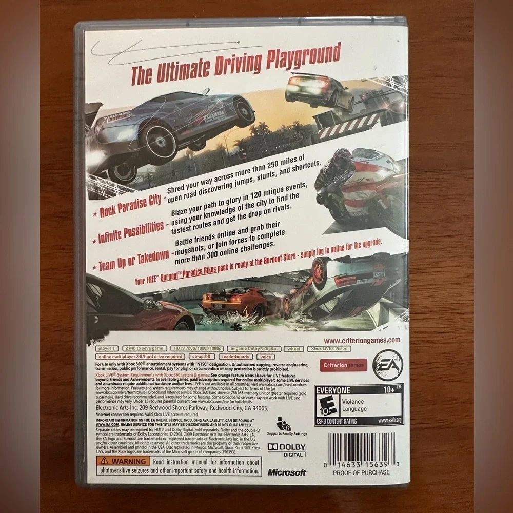 Burnout Paradise (Microsoft Xbox 360, 2009) Includes Case & Disk, No Manual